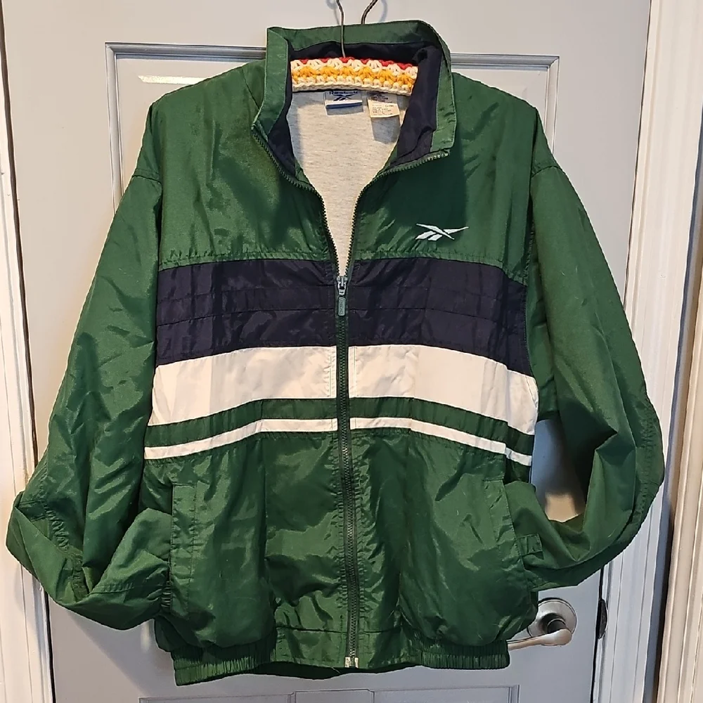 90s Reebok Windbreaker Jacket Men Large Green Blue White Outerwear Activewear